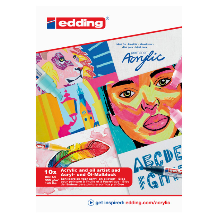 Olie- en Acrylblok edding 30010 A3 10 vel 300 gram wit