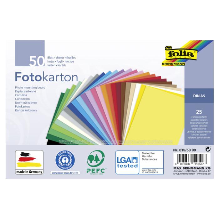 Fotokarton Folia 2-zijdig A5 270gr 50 vel 25 kleuren