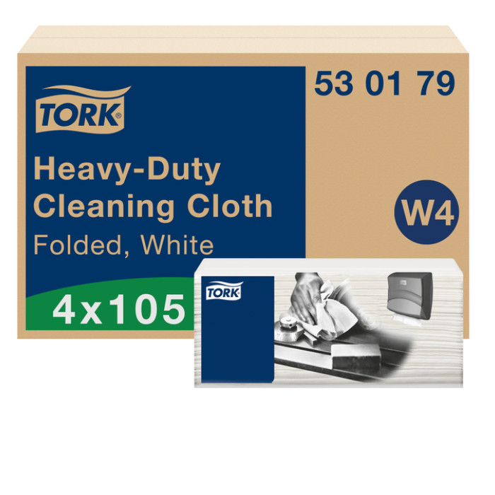 Reinigingsdoek Tork W4 Premium Heavy-Duty gevouwen 1-laags 4x105 vel wit 530179