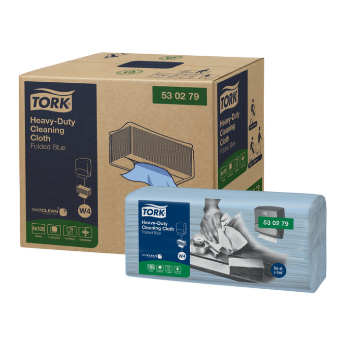 Reinigingsdoek Tork W4 Premium Heavy-Duty gevouwen 1-laags 4x105 vel blauw 530279