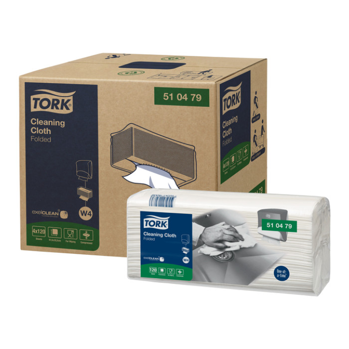Reinigingsdoek Tork W4 Premium gevouwen 1-laags 4x120 vel wit 510479