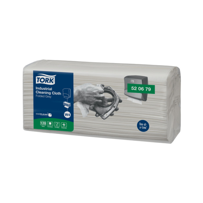 Reinigingsdoek Tork W4 Premium Industrial gevouwen 1-laags 4x120 vel grijs 520679