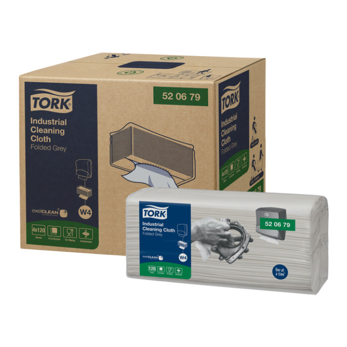 Reinigingsdoek Tork W4 Premium Industrial gevouwen 1-laags 4x120 vel grijs 520679