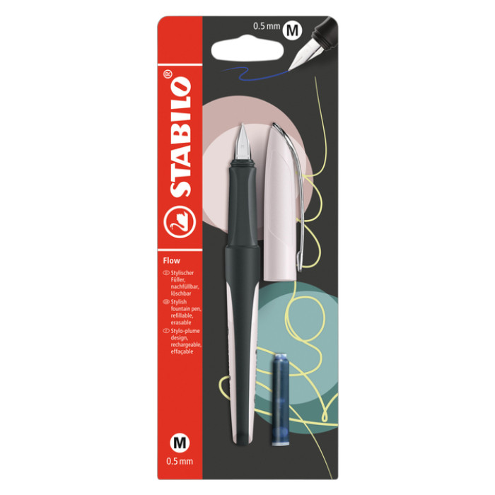 Vulpen STABILO Flow medium pastel rooskleurig blister à 1 stuk