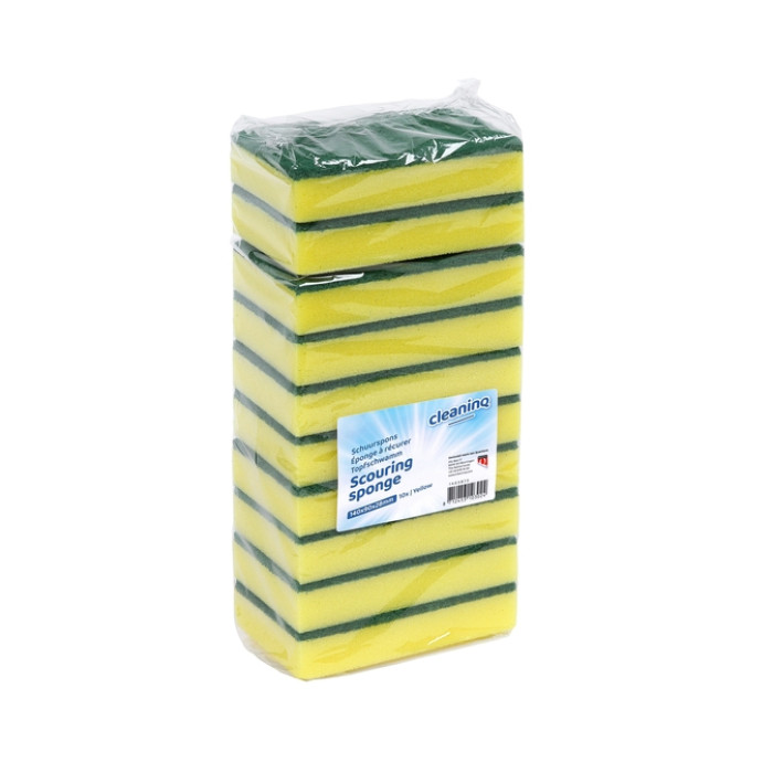 Schuurspons Cleaninq 140x90x28mm geel/groen 10 stuks