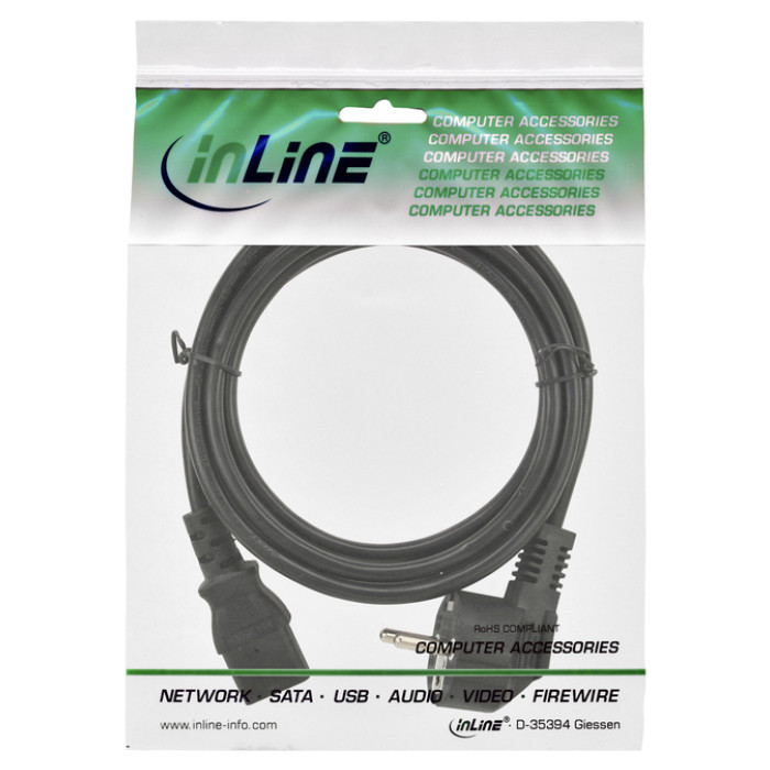 Kabel inLine STROOM C13 recht - CEE7/7 haaks 1,8 meter zwart