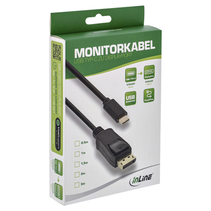 Kabel inLine USB-C Displayport 3.1 4K M/M 2 meter zwart