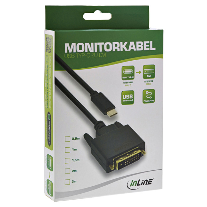 Kabel inLine USB-C DVI 24+1 3.1 1080P M/M 2 meter zwart