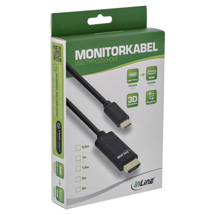 Kabel inLine USB-C HDMI 3.1 2.0 4K M/M 2 meter zwart