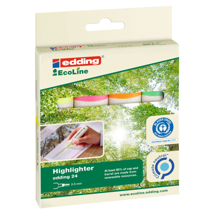 Markeerstift edding 24 EcoLine assorti set à 4 stuks
