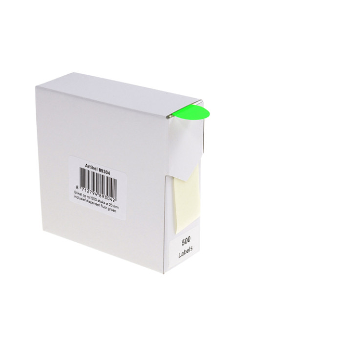Etiket Rillprint 25mm 500st op rol fluor groen
