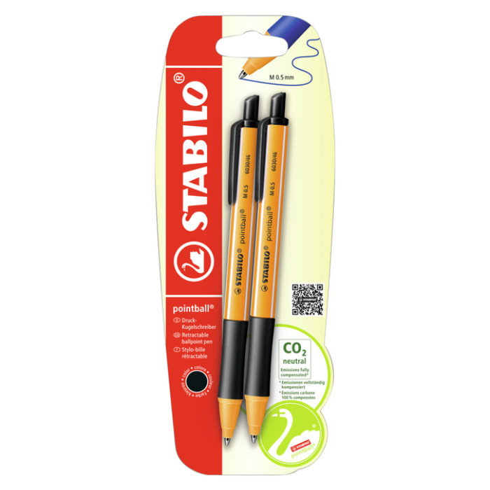 Balpen STABILO pointball 6030/46 medium zwart blister à 2 stuks