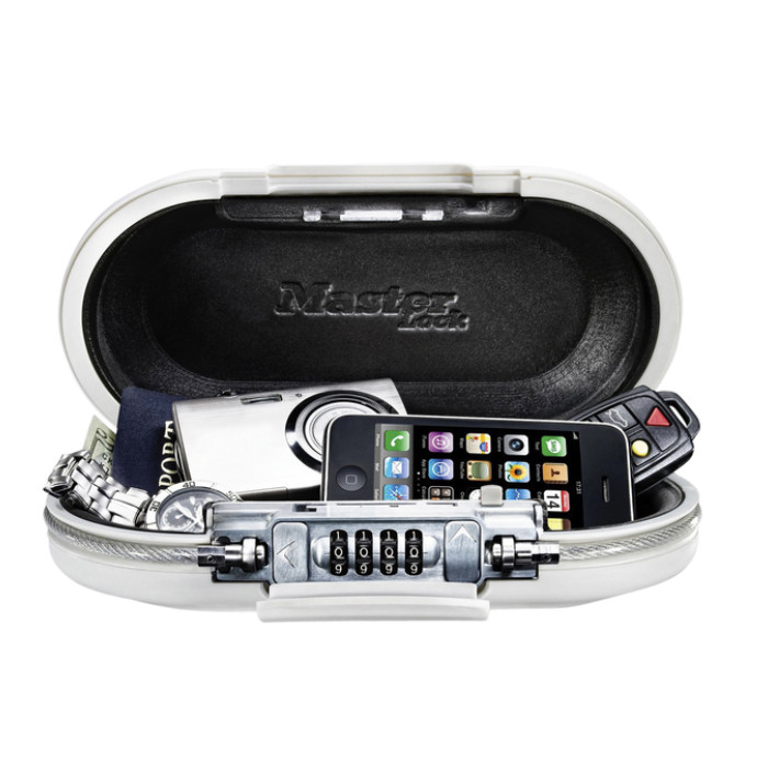 Draagbare kluis MasterLock Safe space met combinatieslot en kabel wit