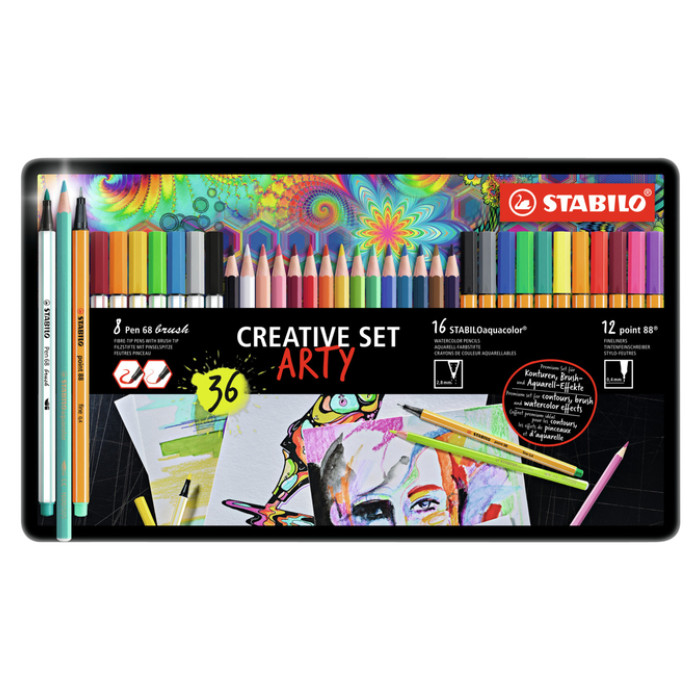 Creative set STABILO 87/3193 Arty assorti metalen etui à 36 stuks