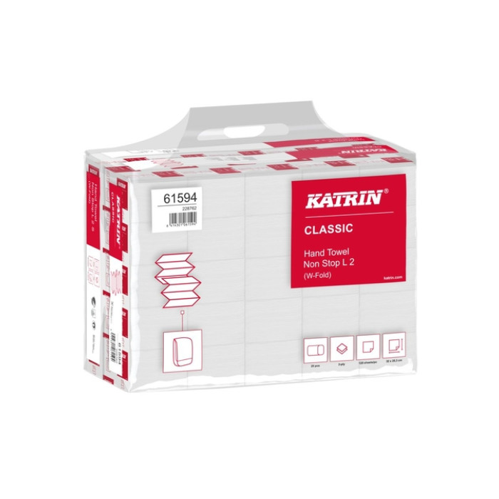 Handdoek Katrin w-vouw 2-laags 203x320mm 25x120 vel wit 61594