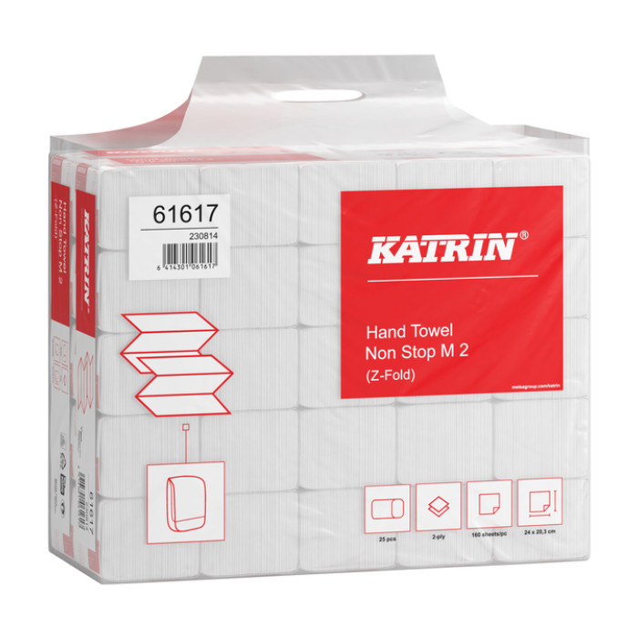 Handdoek Katrin z-vouw 2-laags 203x240mm 25x160 vel wit 61617