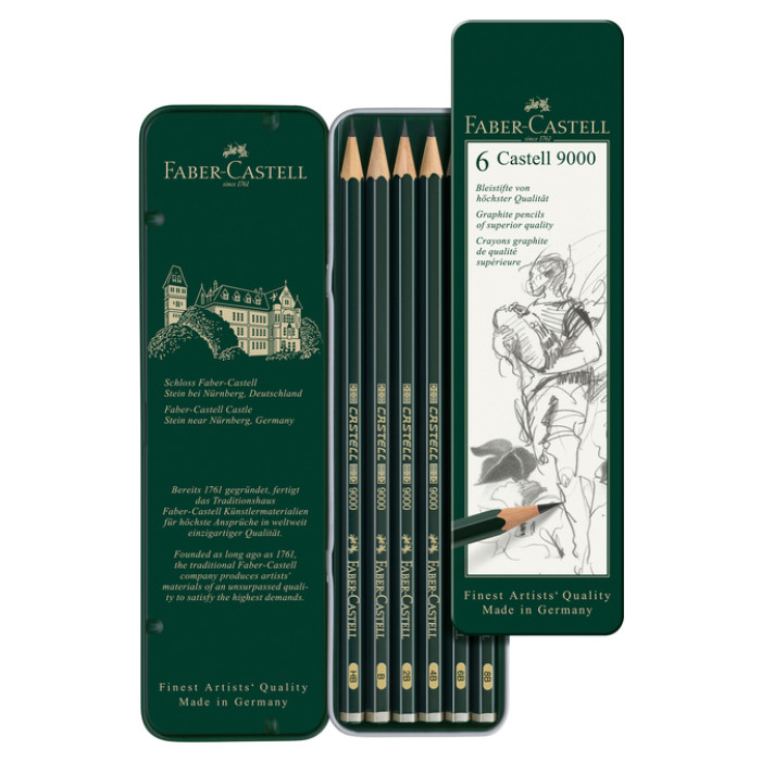 Potlood Faber-Castell 9000 6 hardheden in blik
