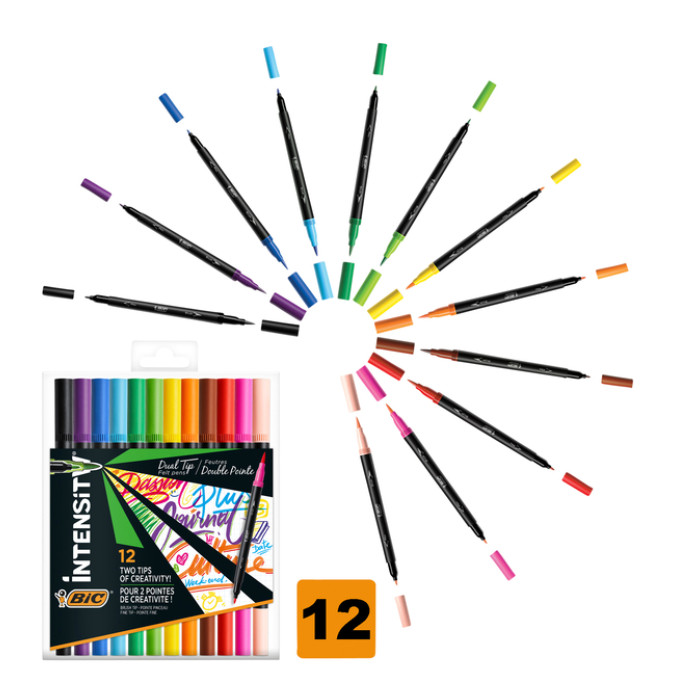 Kleurstiften Bic Intensity dual-tip assorti etui à 12 stuks