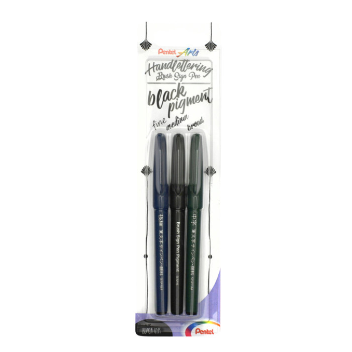 Brushpen Pentel XSESP15 zwart blister à 3 stuks