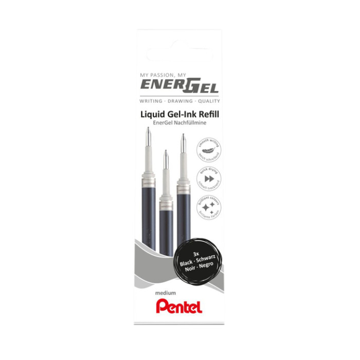 Gelschrijvervulling Pentel LR7 Energel medium zwart set à 3 stuks