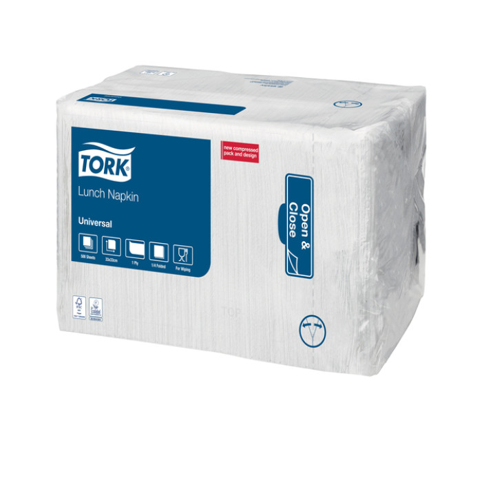 Lunchservet Tork Universal 1/4 vouw 1-laags 325x325mm 500 vel wit 509300