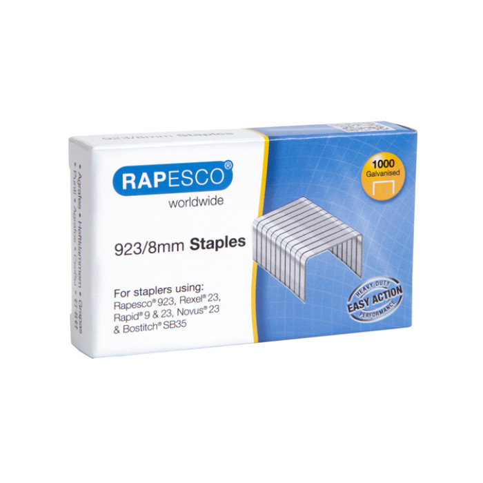 Nieten Rapesco Heavy Duty 923 8mm 1000 stuks zilver