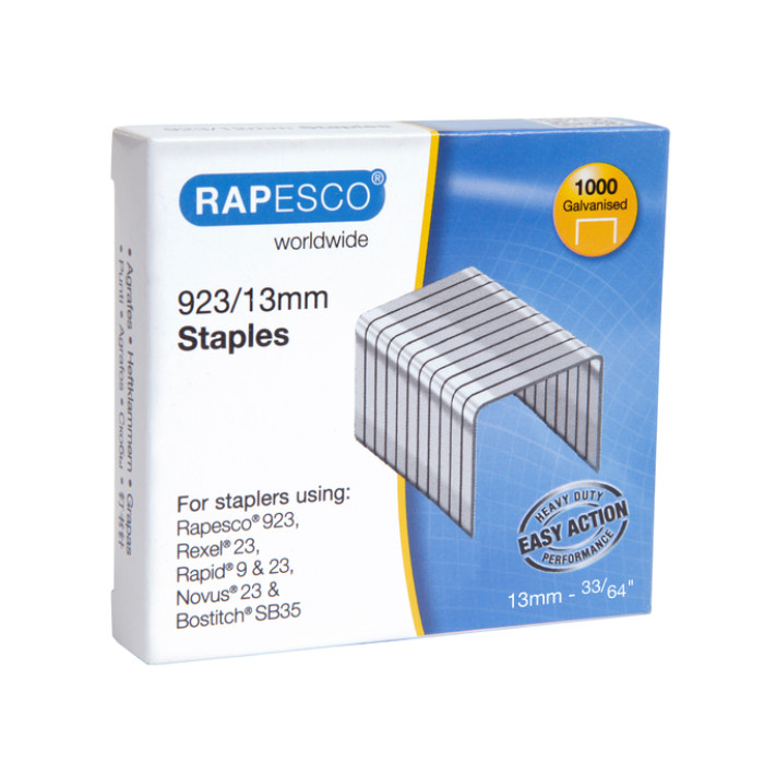 Nieten Rapesco Heavy Duty 923 13mm 1000 stuks zilver