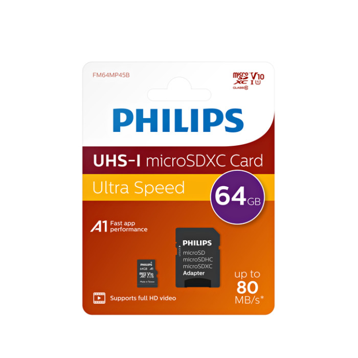 Geheugenkaart Philips micro SDXC Class 10 UHS-I U1 64GB