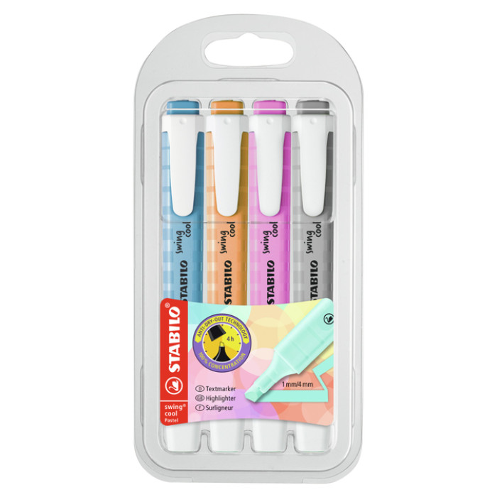 Markeerstift STABILO Swing cool 275/4 pastel assorti etui à 4 stuks
