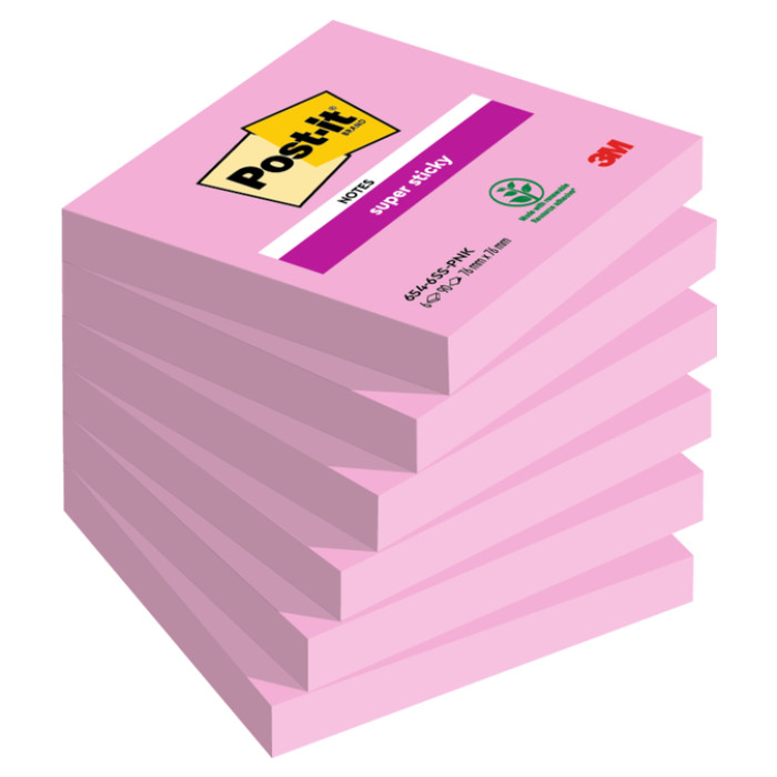 Memoblok Post-it 654 Super Sticky 76x76mm roze 90 vel