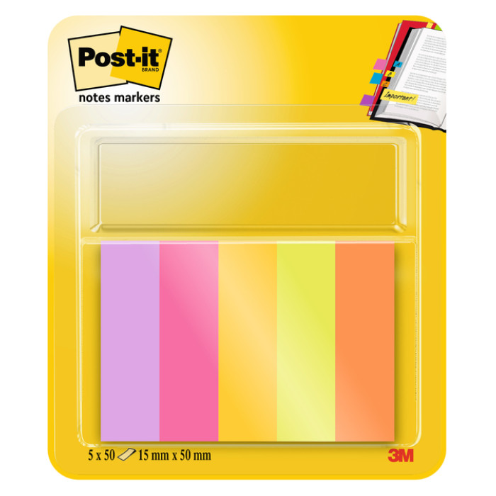 Markeerstrook Post-it 670-5-TFEN 15x50mm Energetic 5 stuks