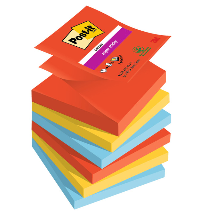 Memoblok Post-it Z-Notes R330 Super Sticky 76x76mm Playful 6 stuks