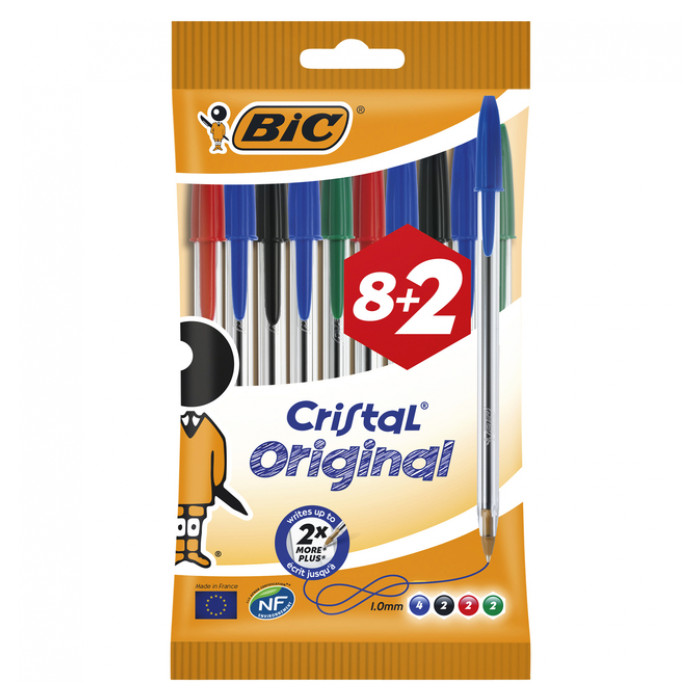 Balpen Bic Cristal assorti medium zakje à 8+2 gratis