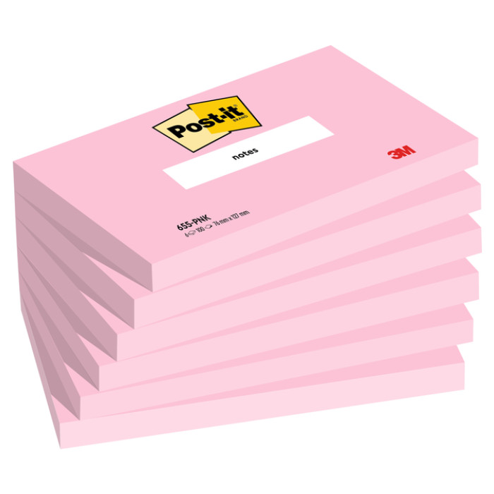 Memoblok Post-it 655 76x127mm gelijnd roze 6 stuks
