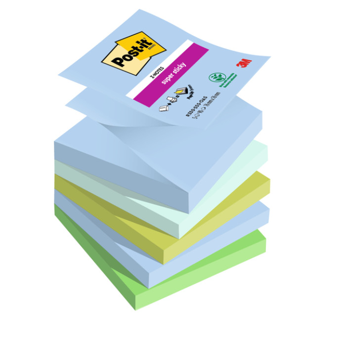 Memoblok Post-it Z-Notes R330 Super Sticky 76x76mm Oasis 5 stuks