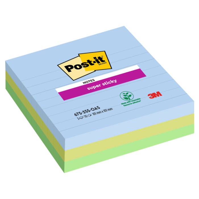 Memoblok Post-it 675-3 Super Sticky 101x101mm Oasis 3 stuks