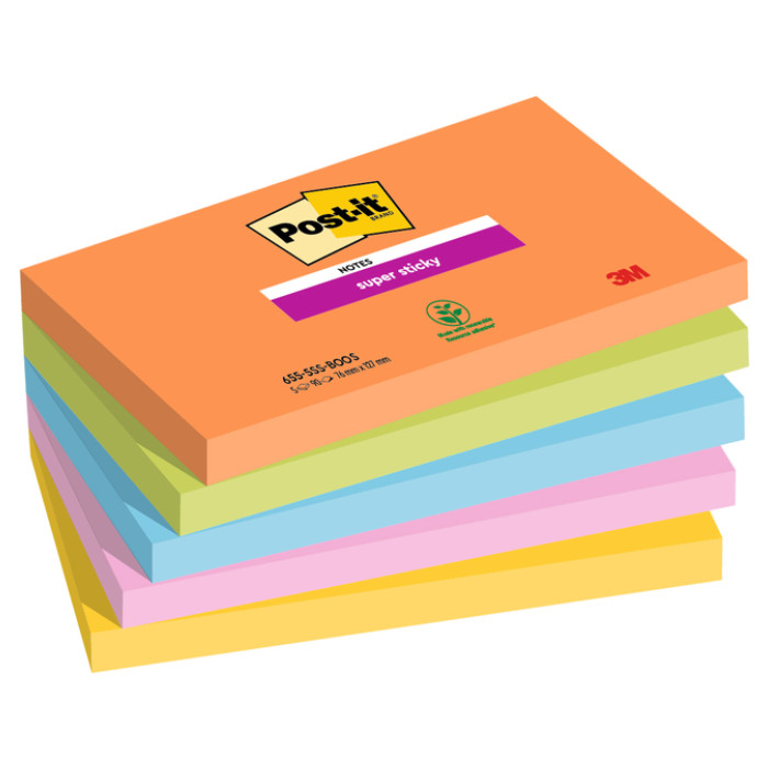 Memoblok Post-it 655 Super Sticky 76X127mm Boost 5 stuks