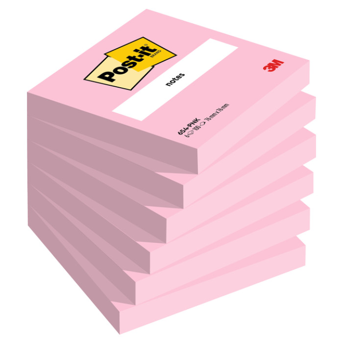 Memoblok Post-it 654 76x76mm roze 6 stuks