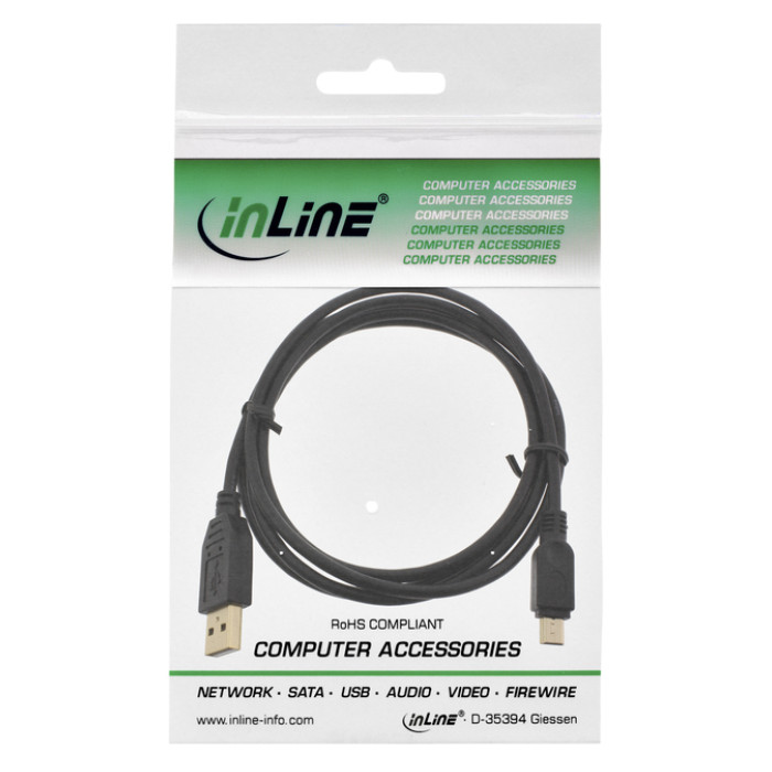 Kabel Inline USB-A USB mini-B 2.0 M 5pin 2 meter zwart
