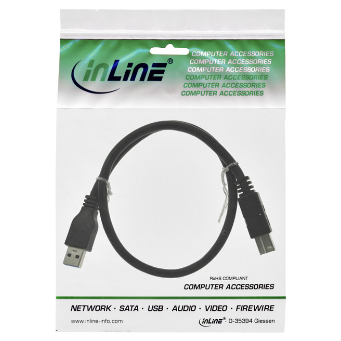 Kabel Inline USB-A USB-B 3.0 M 0.5 meter zwart