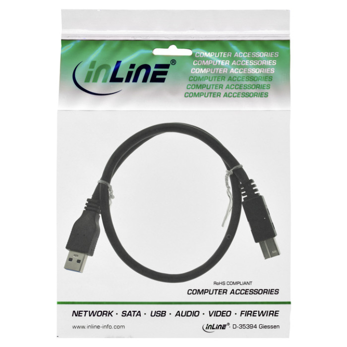 Kabel Inline USB-A USB-B 3.0 M 1.5 meter zwart