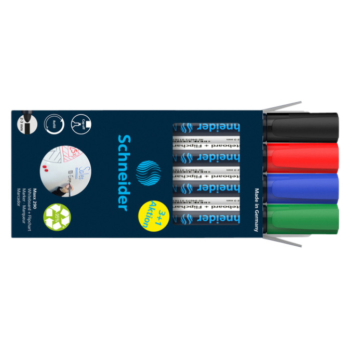 Whiteboardmarker Schneider Maxx 290 rond 2-3mm assorti 3+1 gratis