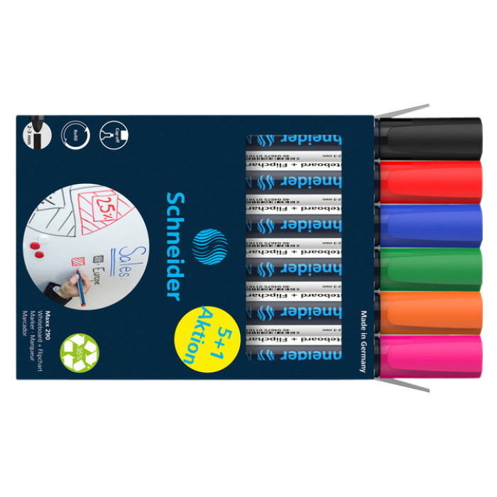 Whiteboardmarker Schneider Maxx 290 rond 2-3mm ass doos à 5+1 gratis