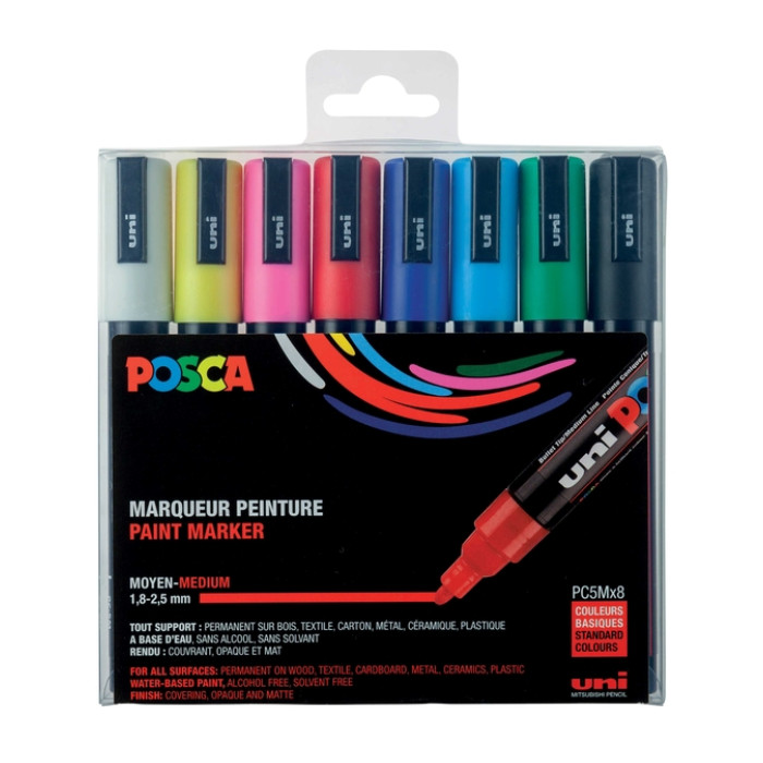 Paintmarker Uni POSCA PC5M medium assorti set à 8 stuks