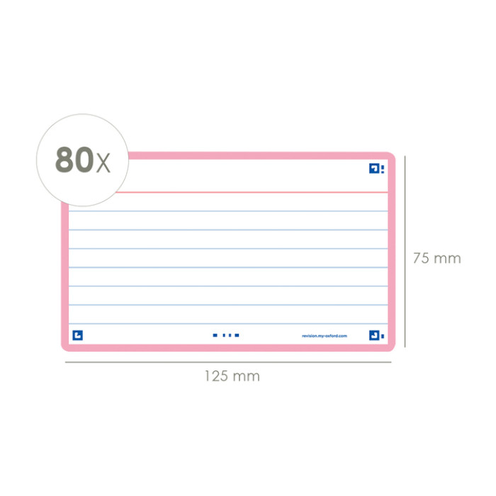 Flashcard Oxford 2.0 75x125mm 80 vel 250gr lijn roze