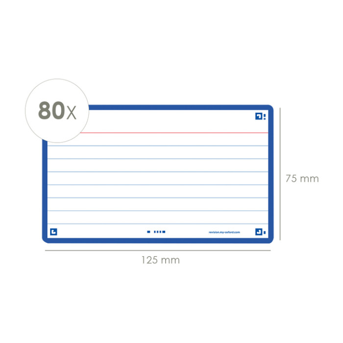 Flashcard Oxford 2.0 75x125mm 80 vel 250gr lijn blauw