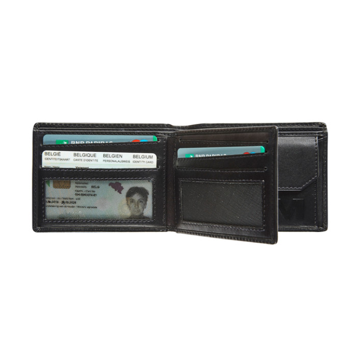 Portemonee Maverick All Black met kleingeldvak RFID leer zwart