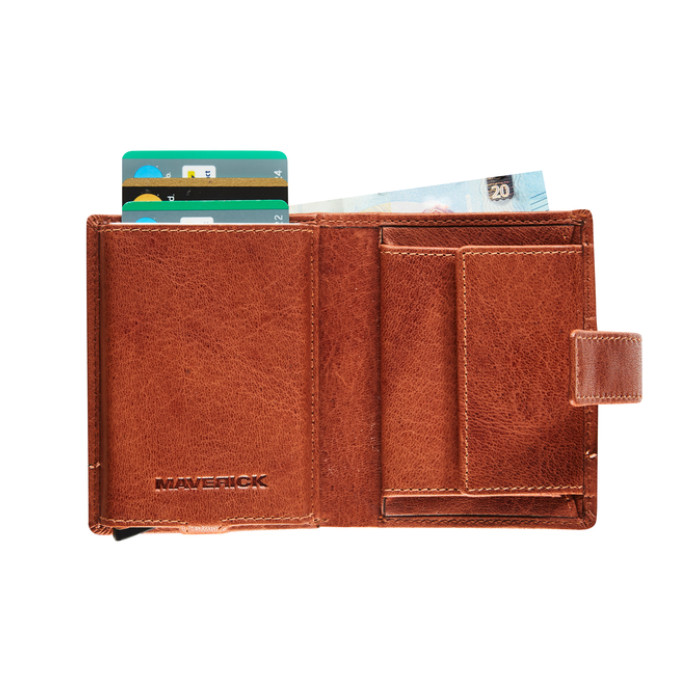 Kaarthouder Maverick Rough Gear compact RFID leer cognac