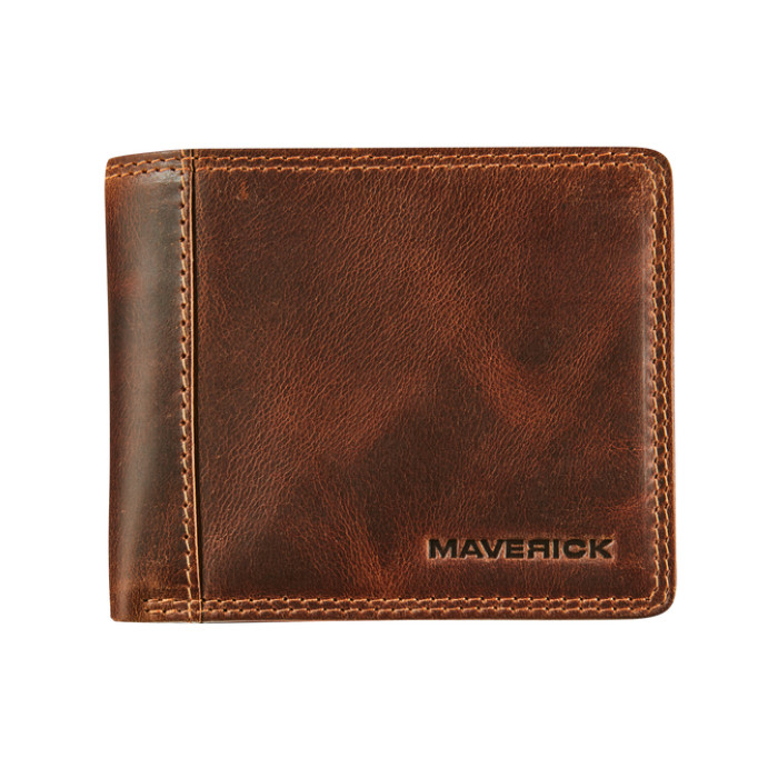 Portemonee Maverick The Original compact met kleingeldvak RFID leer bruin