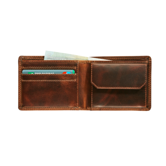 Portemonee Maverick The Original compact met kleingeldvak RFID leer bruin